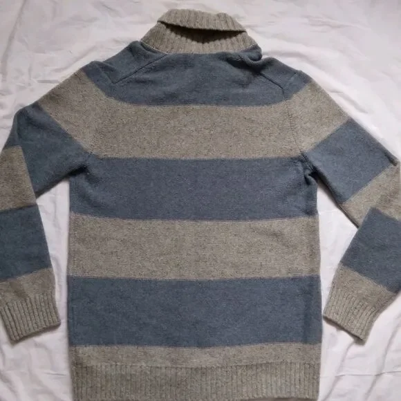 Gap Sweater Striped Lambswool Cowl Neck Gray Blue Preppy Mens Size XL Tall - Picture 9 of 11